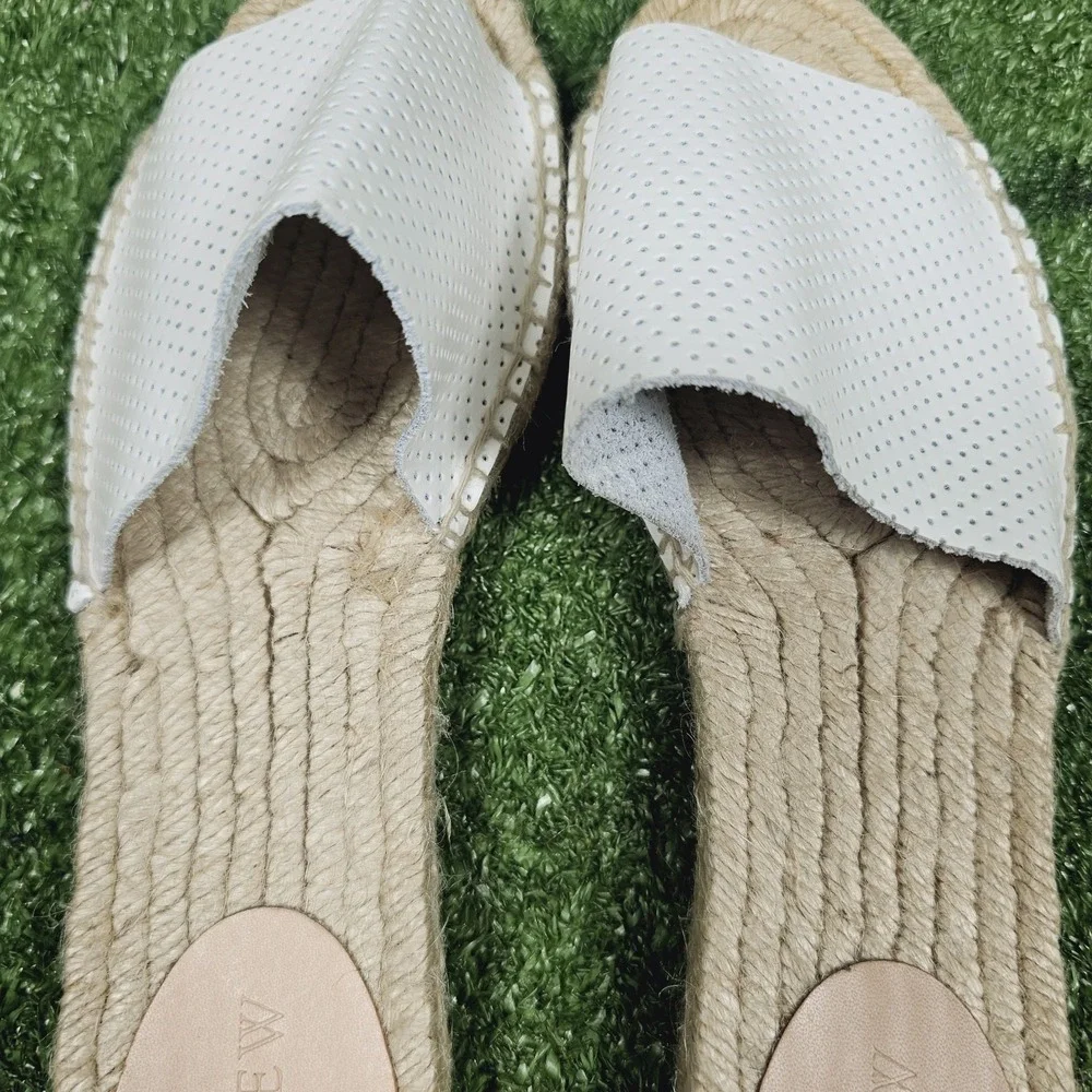 J.Crew Valencia White Perforated Leather Slip On Espadrille Slides Womens‎ 9